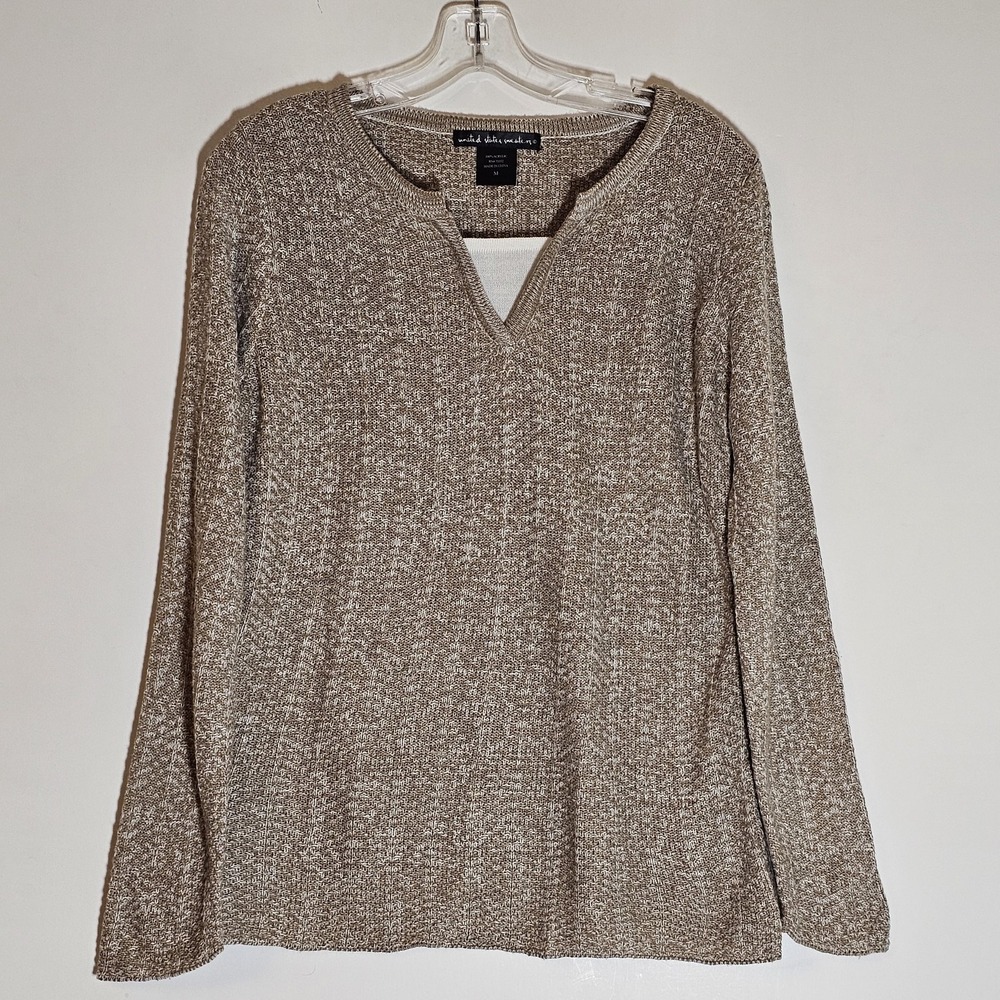 United States Sweaters Sweater Womens Medium Tan Knit Split Neck Pullover Classy